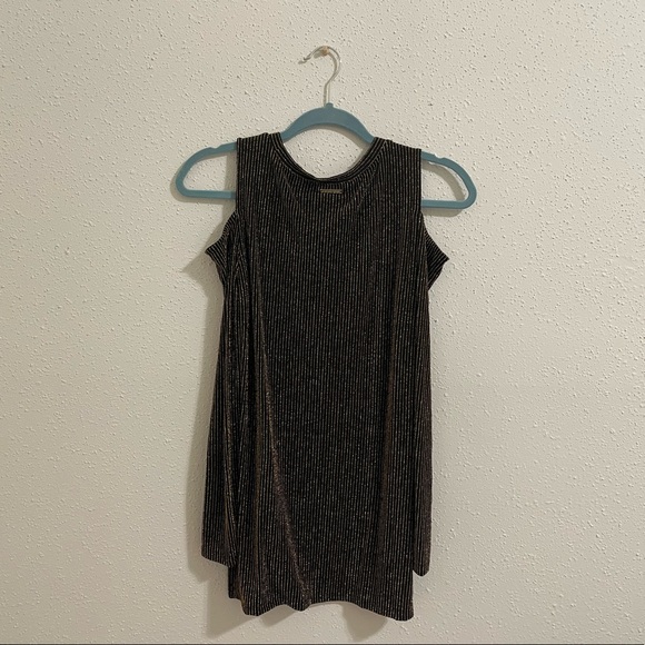 Michael Kors Black and Metallic Stripe Cold Shoulder Long Sleeve Top Blouse - Picture 11 of 13